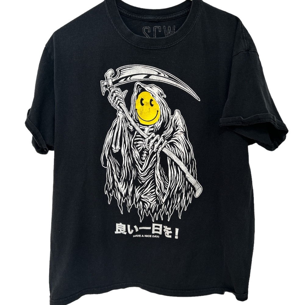 SCW Grim Reaper Smiley 😃 Graphic T-Shirt Large